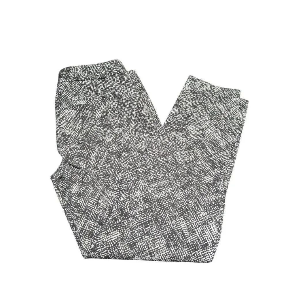Banana Republic Sloan Pants Women's 6 Black  White Geometric Crosshatch Crop Ank